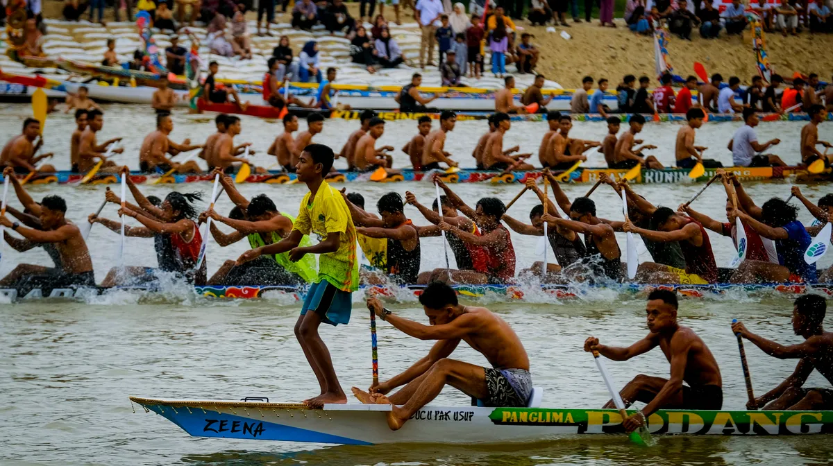 A dragon boat race on the river